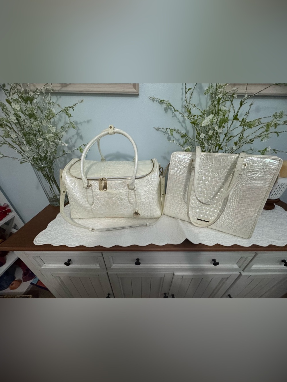 Brahmin Talulla Travel bag and Tia Tote Milk color.